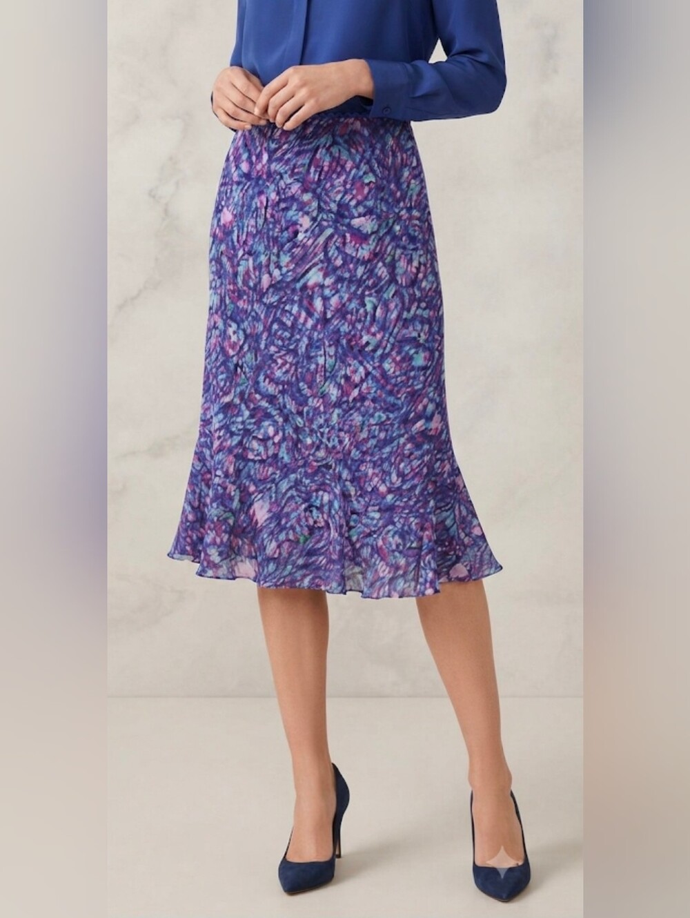 Dressbarn Purple Abstract Print Midi Skirt Size XL